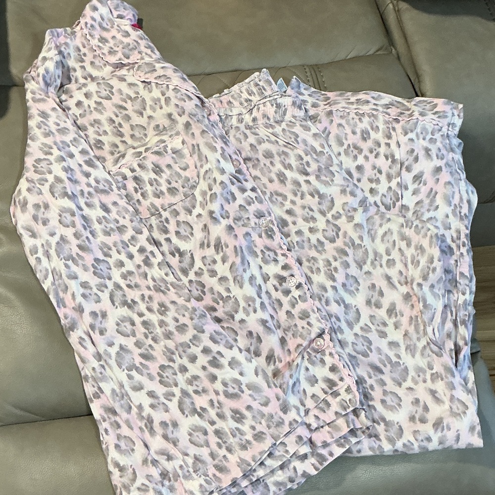 Victoria's Secret Pink and Gray Leopard Print Pajama Top